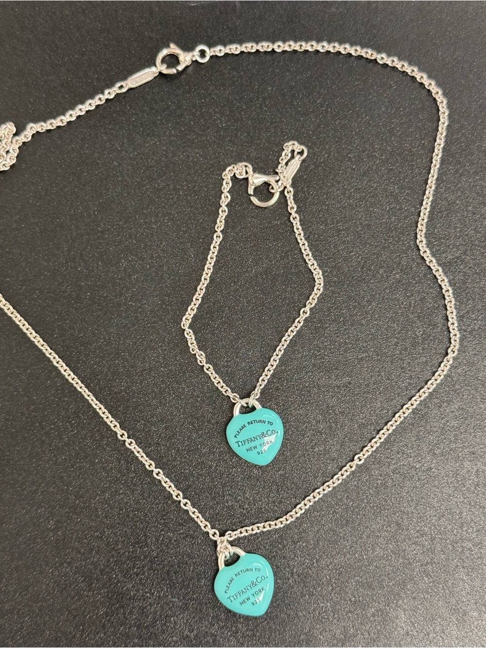 Tiffany & Co. Silver Necklace and Bracelet Blue Heart Tag (Set)